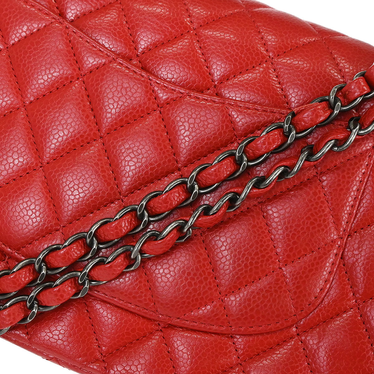 Chanel 2015-2016 Red Caviar Skin Medium Classic Double Flap Shoulder Bag