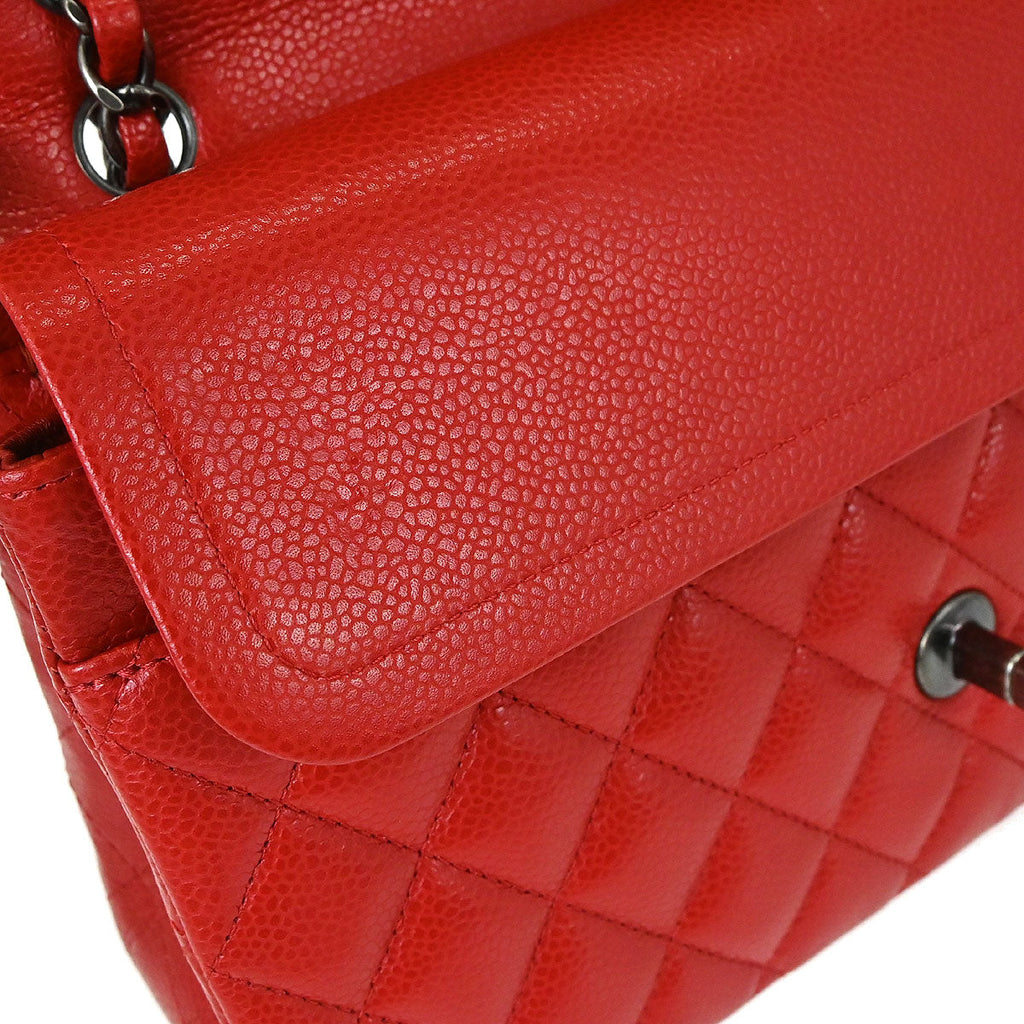 Chanel 2015-2016 Red Caviar Skin Medium Classic Double Flap Shoulder Bag