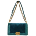 Boy Chanel 2017-2018 Green Velvet Chevron Medium Shoulder Bag