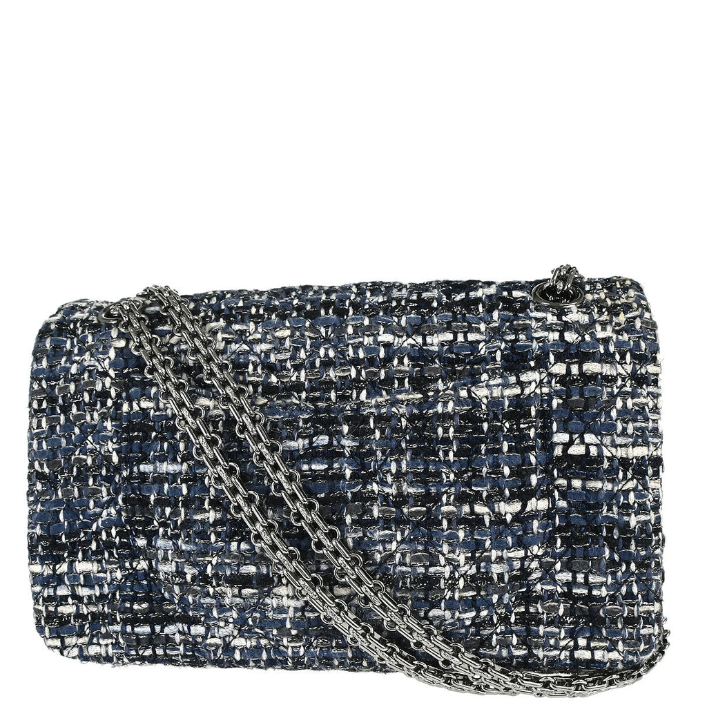Chanel Navy Tweed 2.55 Medium Classic Double Flap Shoulder Bag