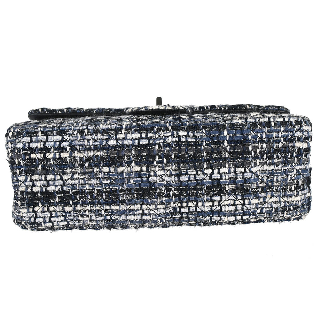 Chanel Navy Tweed 2.55 Medium Classic Double Flap Shoulder Bag
