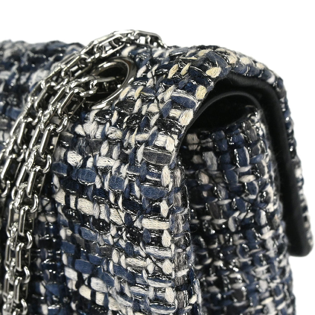 Chanel Navy Tweed 2.55 Medium Classic Double Flap Shoulder Bag