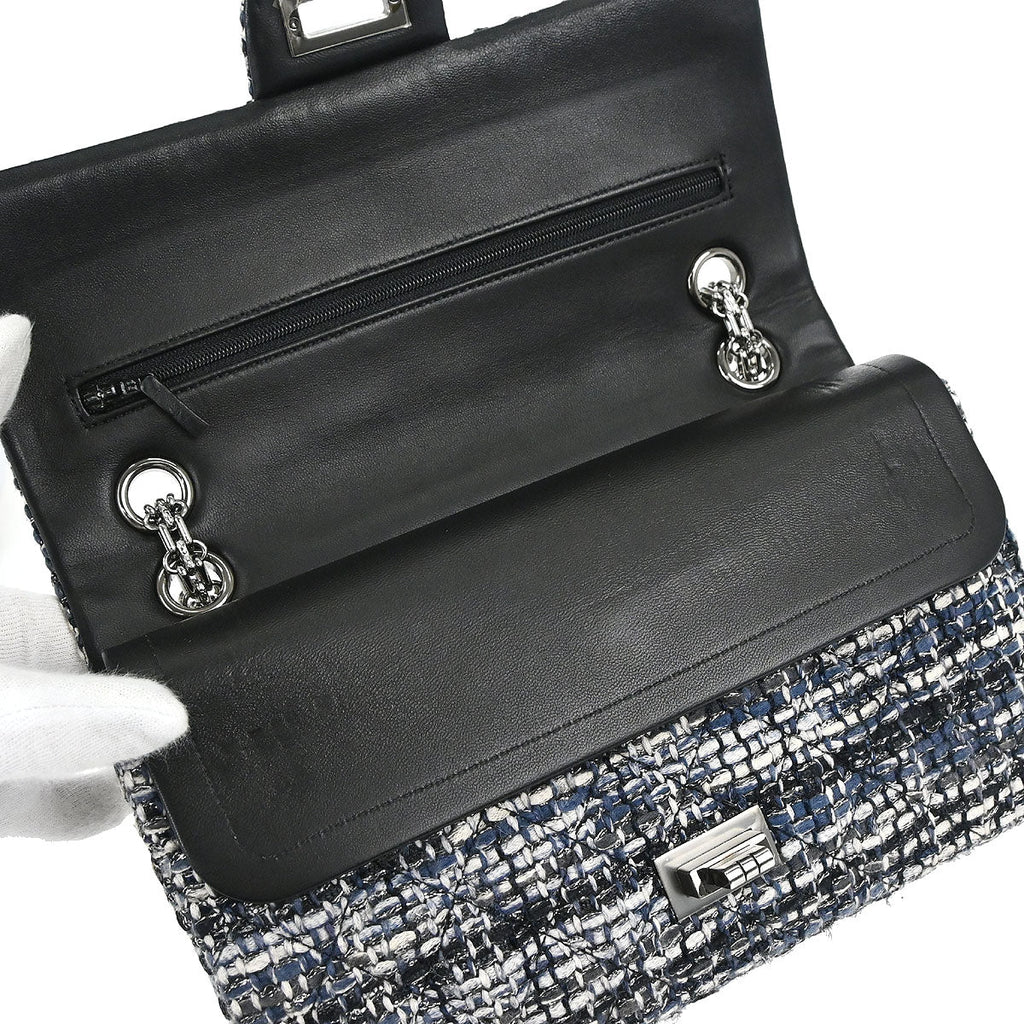 Chanel Navy Tweed 2.55 Medium Classic Double Flap Shoulder Bag