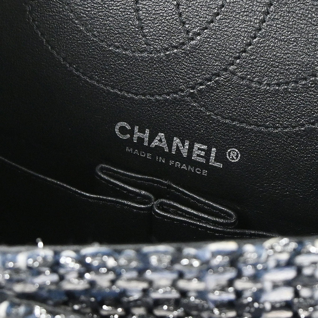 Chanel Navy Tweed 2.55 Medium Classic Double Flap Shoulder Bag
