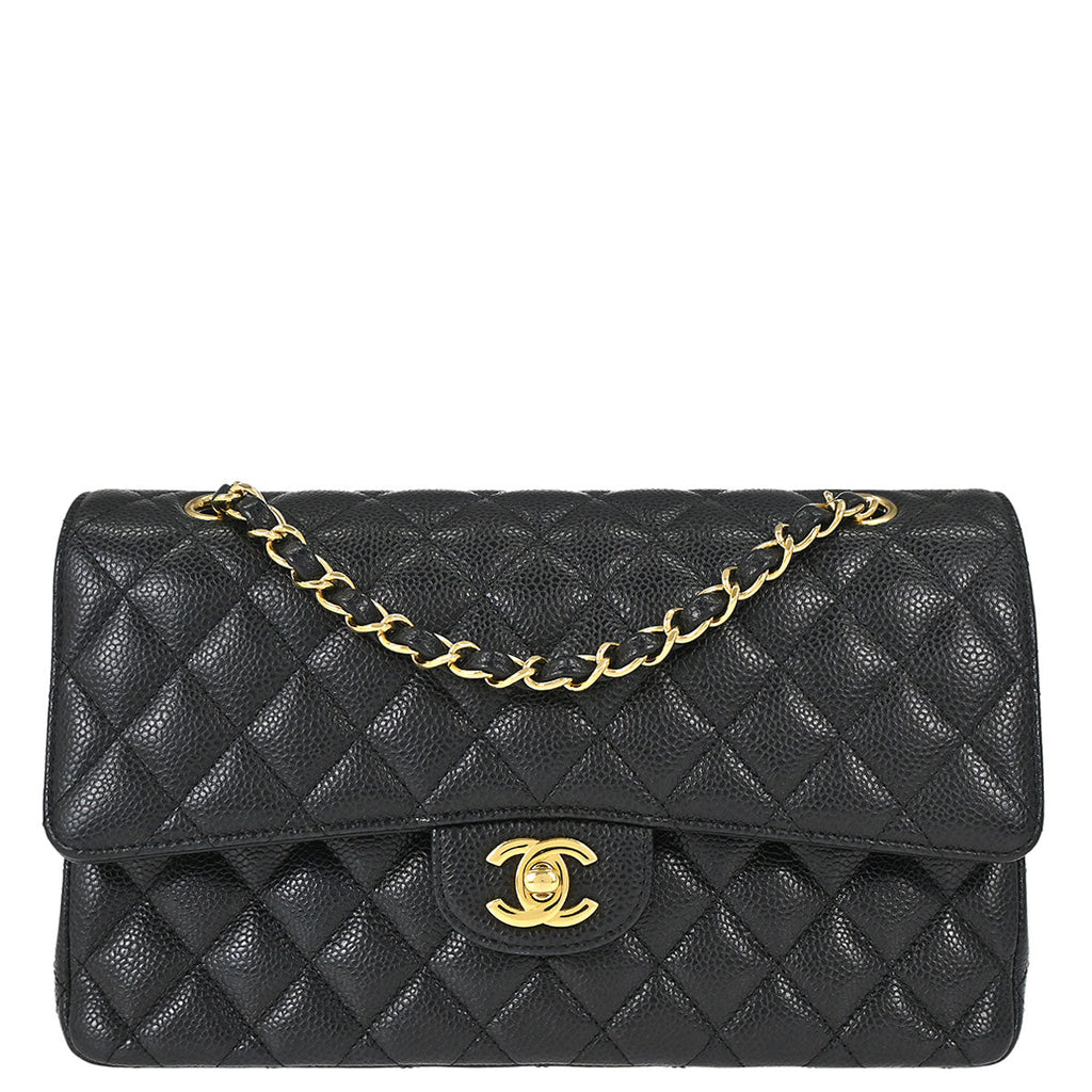 Chanel 2019 Black Caviar Skin Medium Classic Double Flap Shoulder Bag