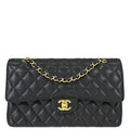 Chanel 2019 Black Caviar Skin Medium Classic Double Flap Shoulder Bag