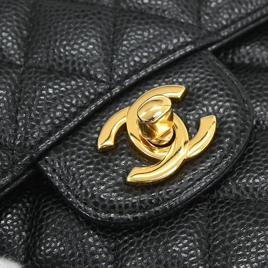 Chanel 2019 Black Caviar Skin Medium Classic Double Flap Shoulder Bag