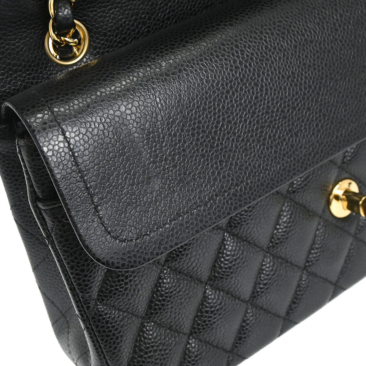 Chanel 2019 Black Caviar Skin Medium Classic Double Flap Shoulder Bag