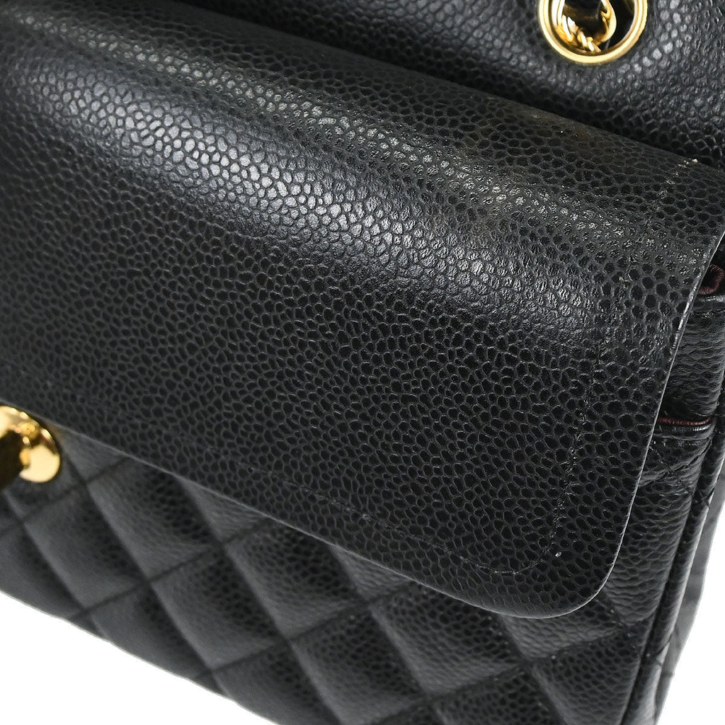 Chanel 2019 Black Caviar Skin Medium Classic Double Flap Shoulder Bag