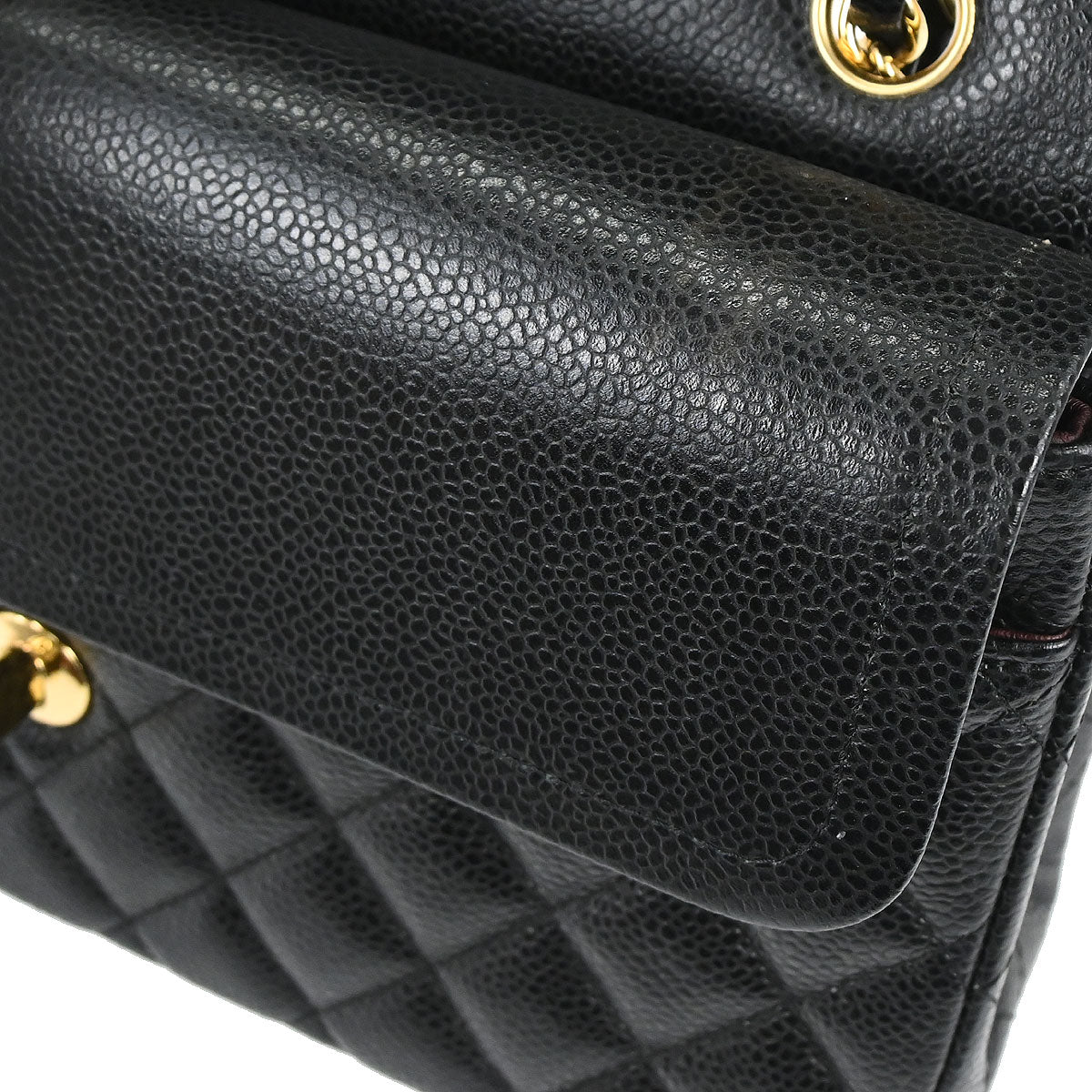 Chanel 2019 Black Caviar Skin Medium Classic Double Flap Shoulder Bag