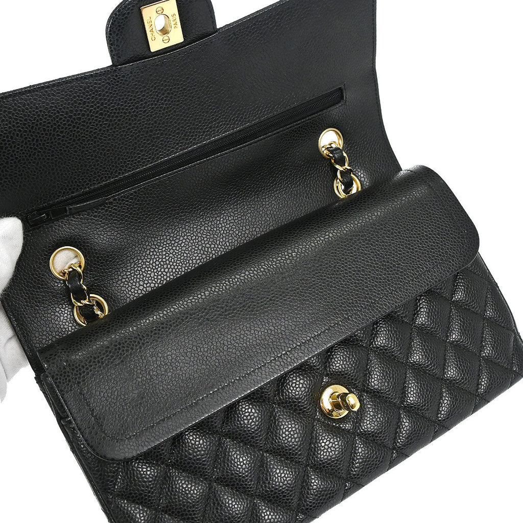 Chanel 2019 Black Caviar Skin Medium Classic Double Flap Shoulder Bag