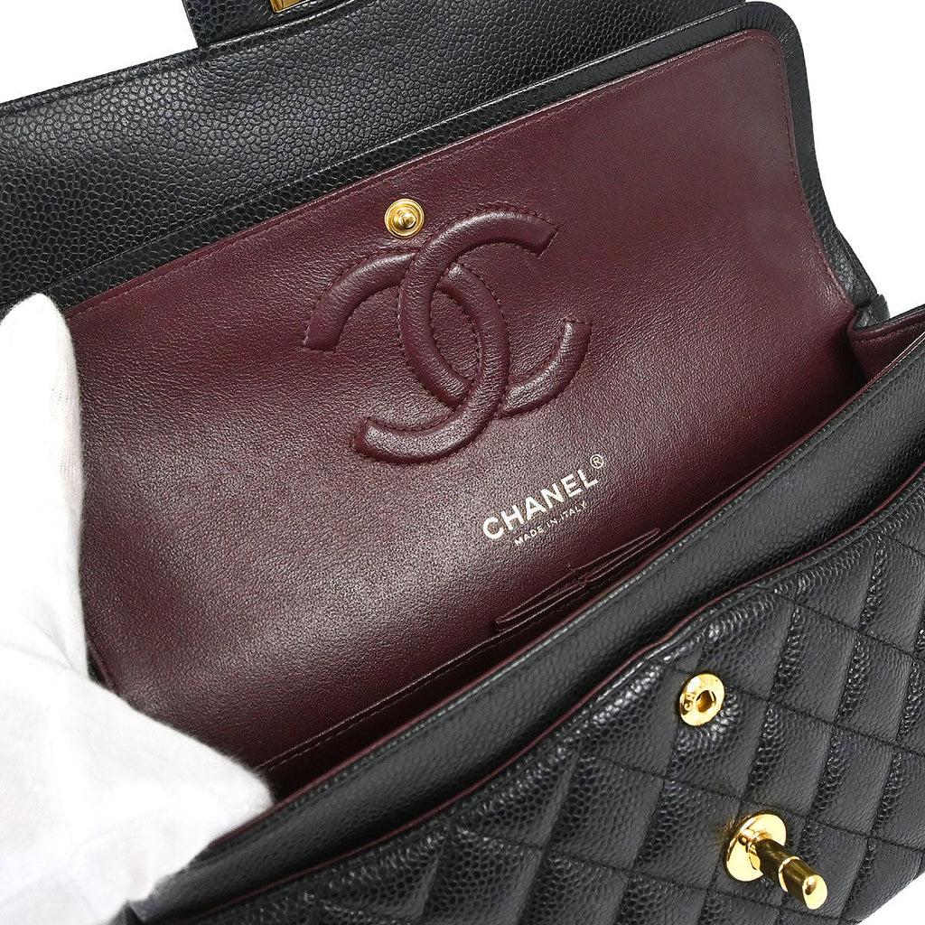 Chanel 2019 Black Caviar Skin Medium Classic Double Flap Shoulder Bag