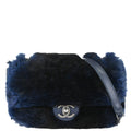 Chanel 2015-2016 Navy Rabbit Fur Shoulder Bag