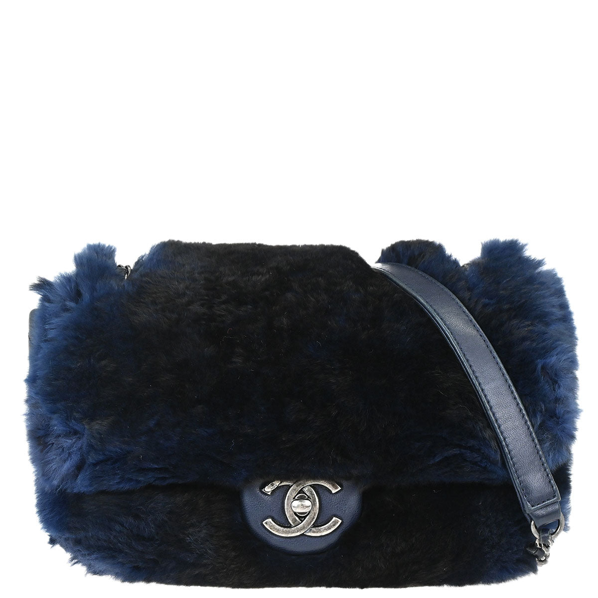 Chanel 2015-2016 Navy Rabbit Fur Shoulder Bag