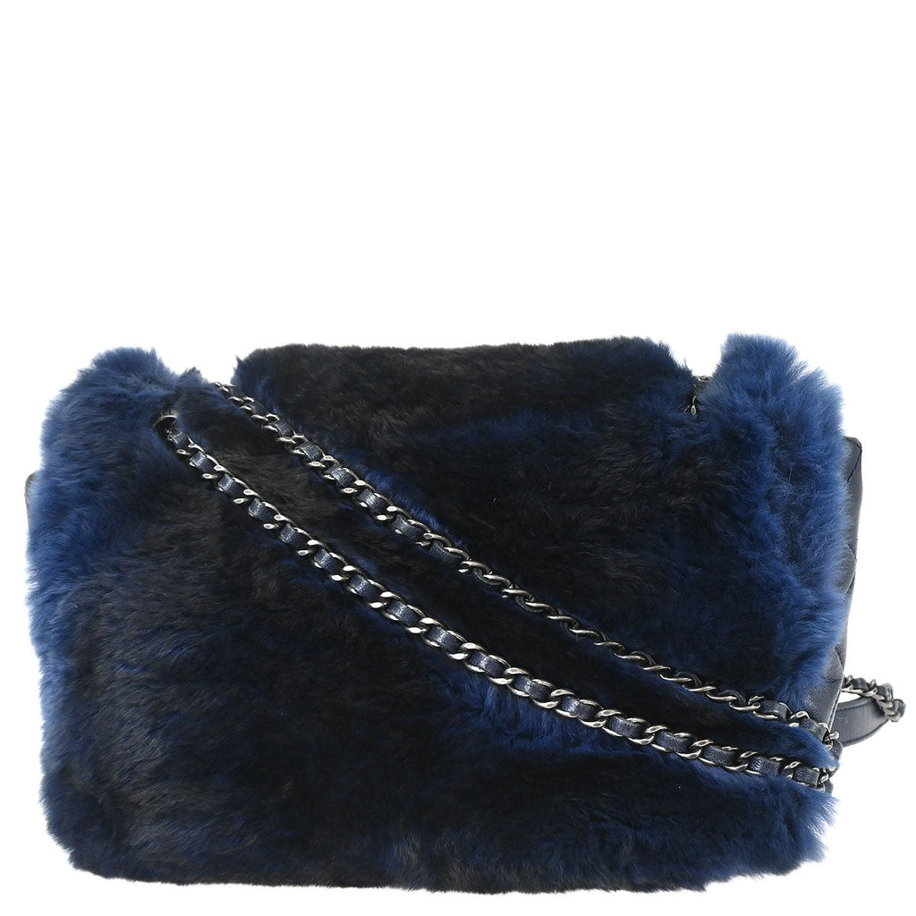 Chanel 2015-2016 Navy Rabbit Fur Shoulder Bag