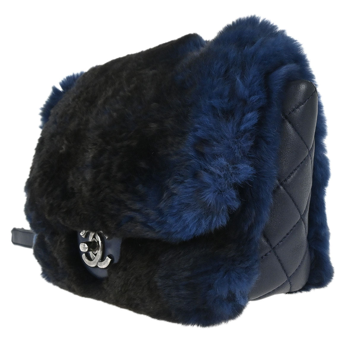 Chanel 2015-2016 Navy Rabbit Fur Shoulder Bag