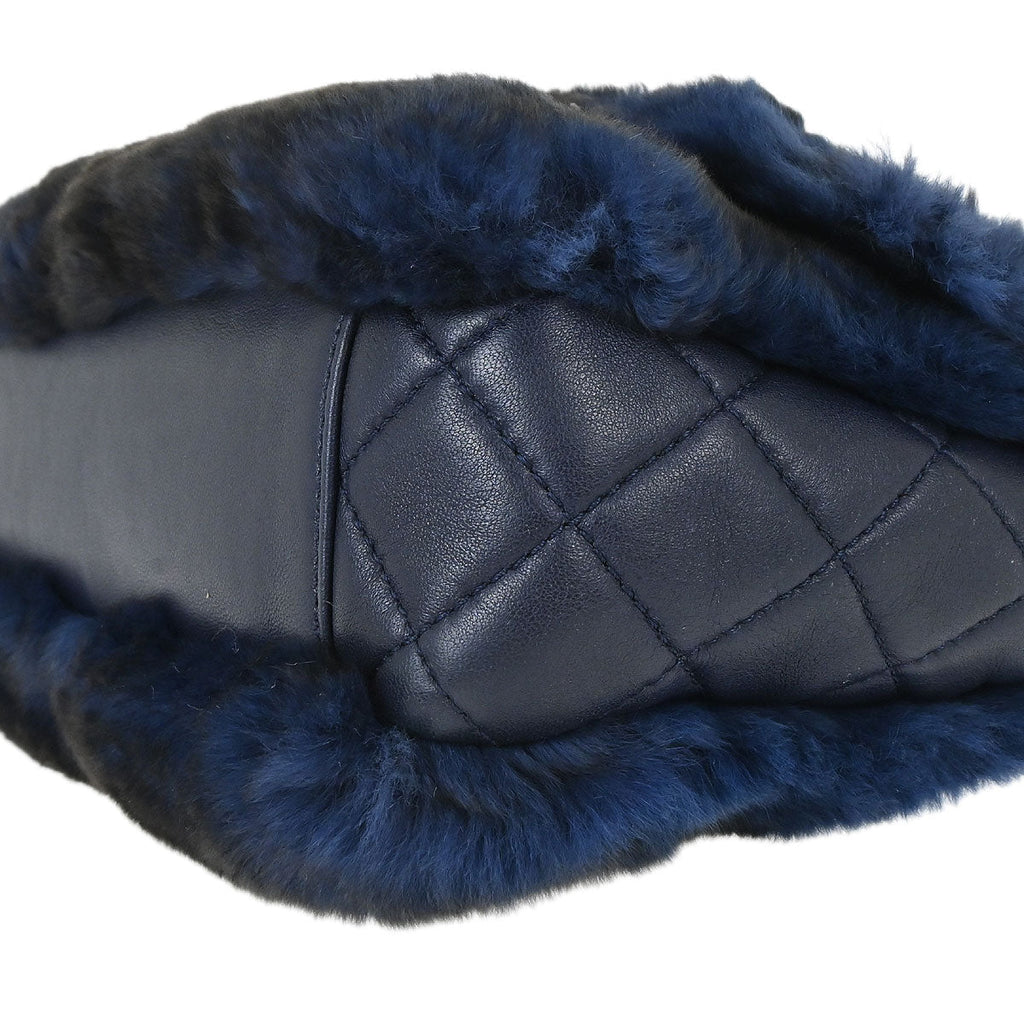 Chanel 2015-2016 Navy Rabbit Fur Shoulder Bag