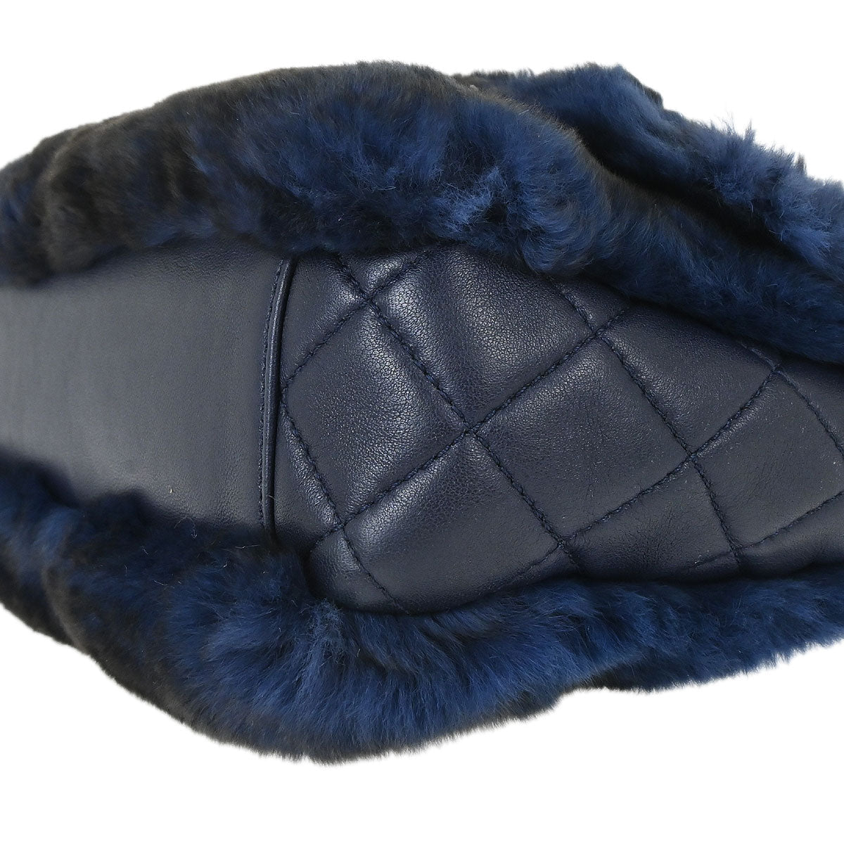 Chanel 2015-2016 Navy Rabbit Fur Shoulder Bag