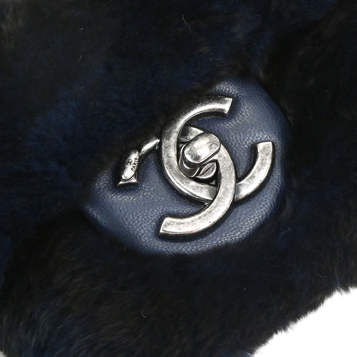 Chanel 2015-2016 Navy Rabbit Fur Shoulder Bag