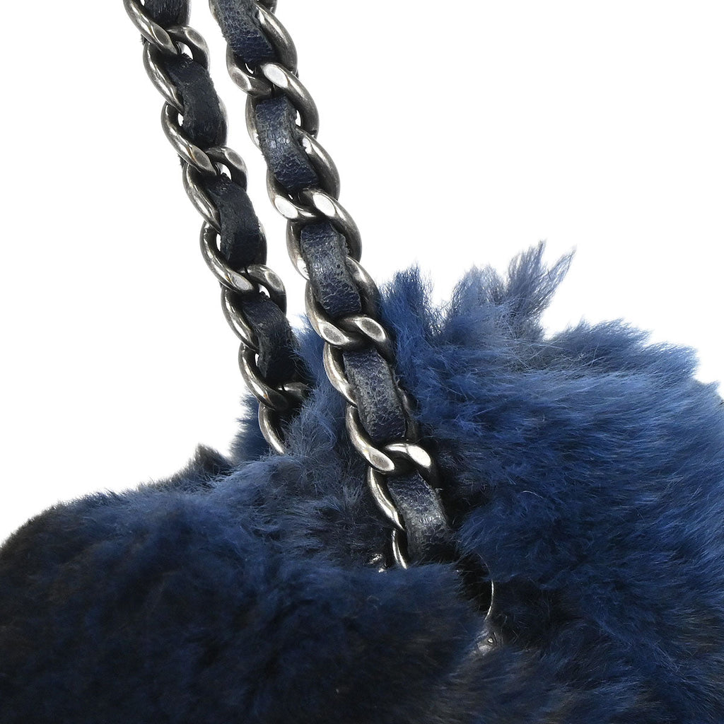 Chanel 2015-2016 Navy Rabbit Fur Shoulder Bag
