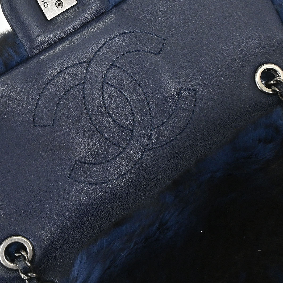 Chanel 2015-2016 Navy Rabbit Fur Shoulder Bag
