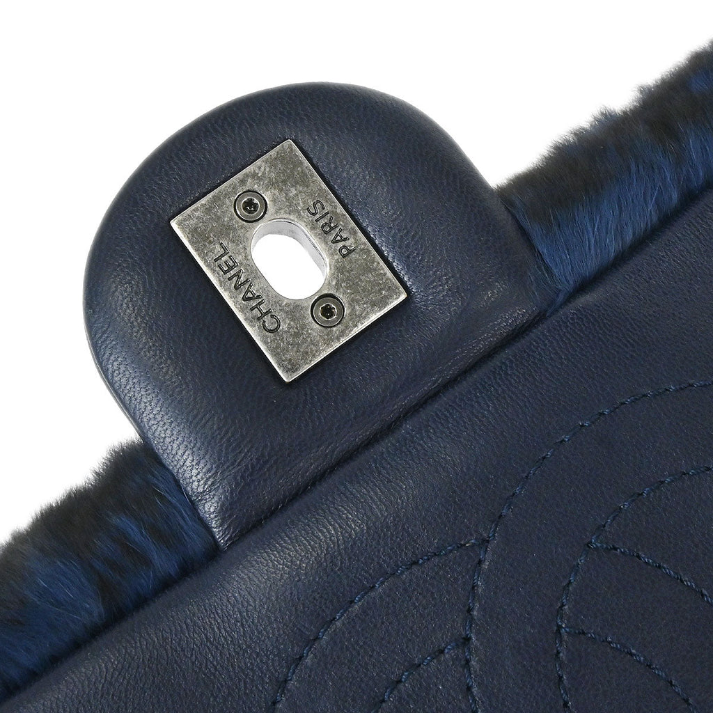 Chanel 2015-2016 Navy Rabbit Fur Shoulder Bag