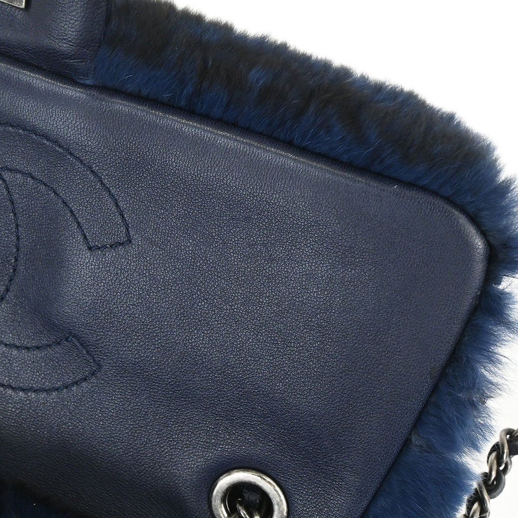 Chanel 2015-2016 Navy Rabbit Fur Shoulder Bag