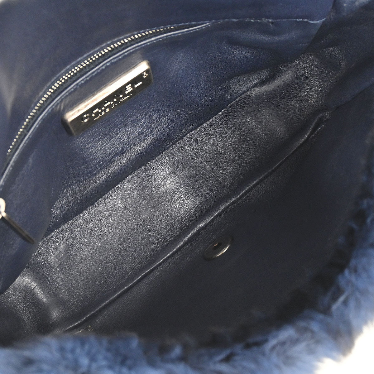 Chanel 2015-2016 Navy Rabbit Fur Shoulder Bag