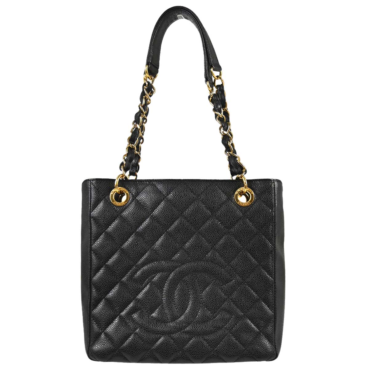 Chanel 2010-2011 Black Caviar Skin Petite Shopping Tote PST Chain Handbag