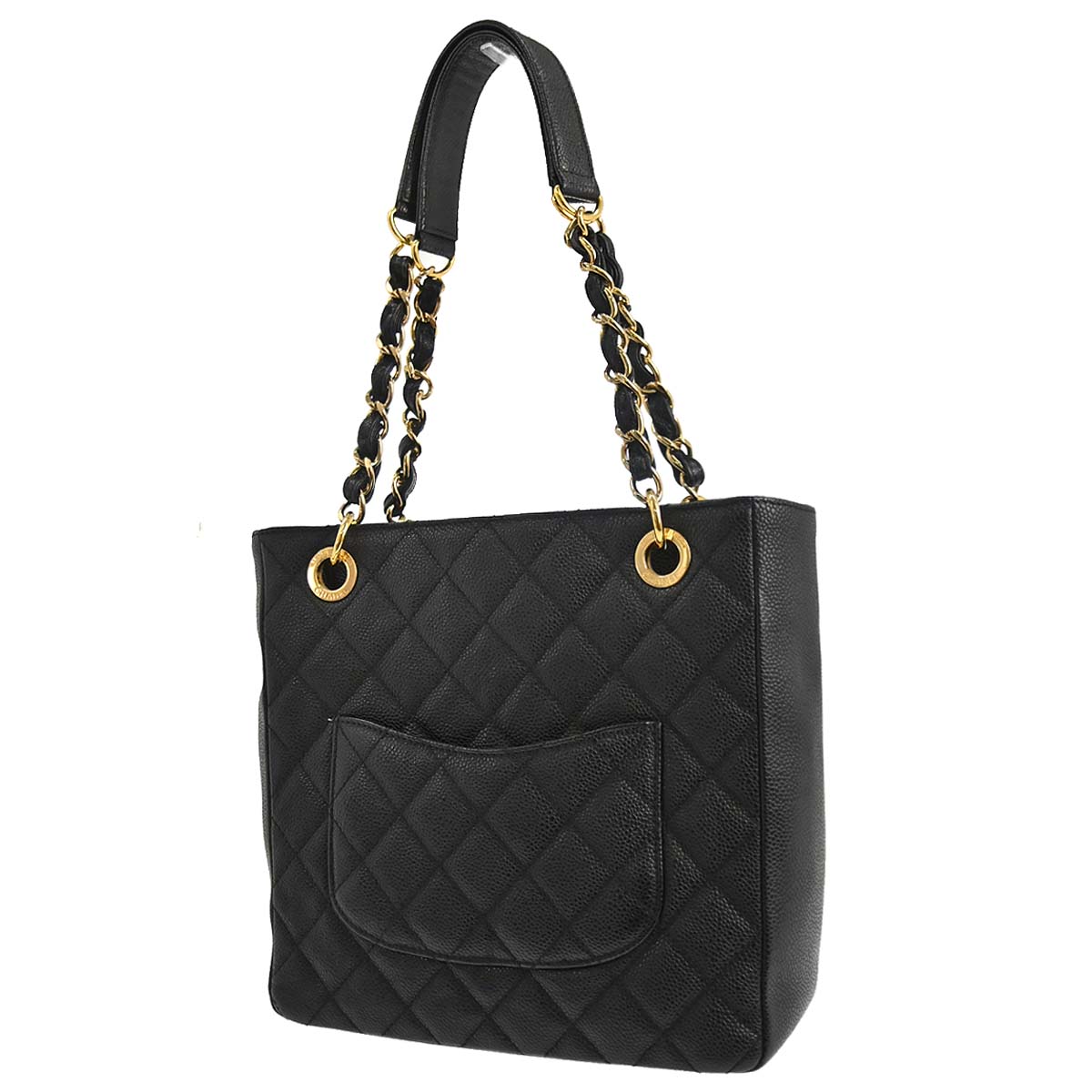 Chanel 2010-2011 Black Caviar Skin Petite Shopping Tote PST Chain Handbag