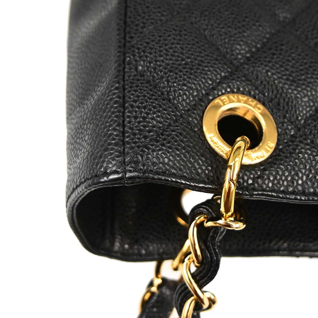 Chanel 2010-2011 Black Caviar Skin Petite Shopping Tote PST Chain Handbag