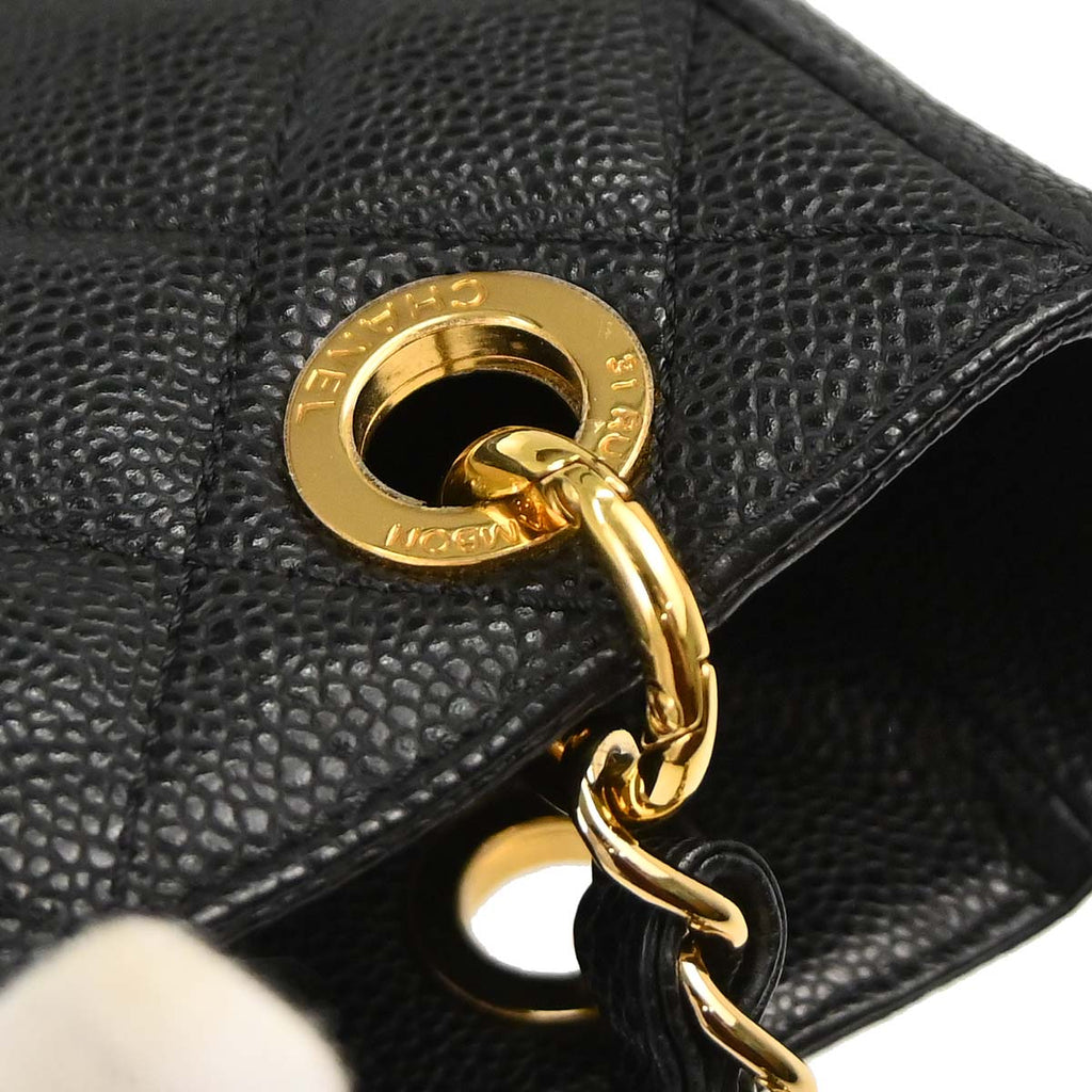 Chanel 2010-2011 Black Caviar Skin Petite Shopping Tote PST Chain Handbag
