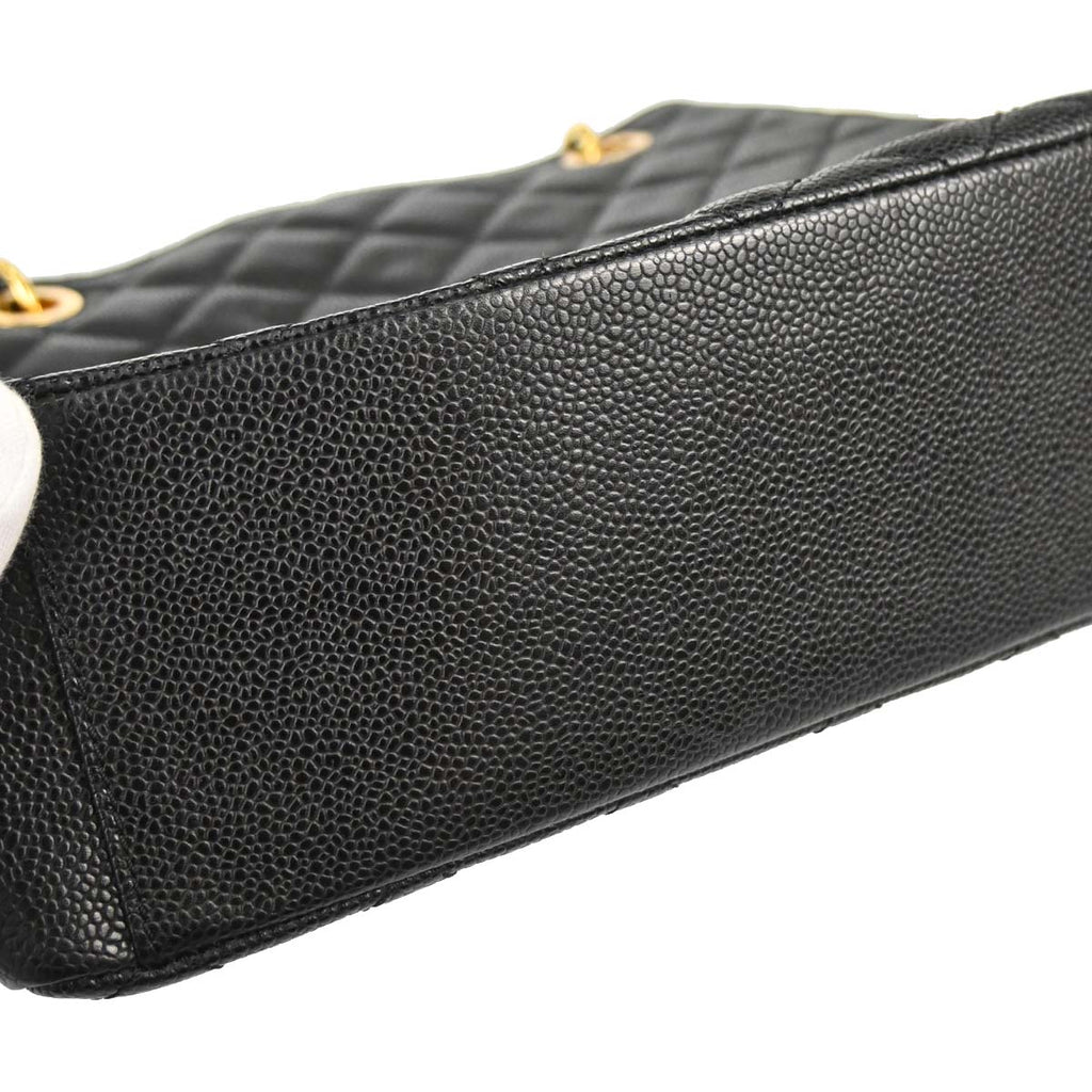 Chanel 2010-2011 Black Caviar Skin Petite Shopping Tote PST Chain Handbag