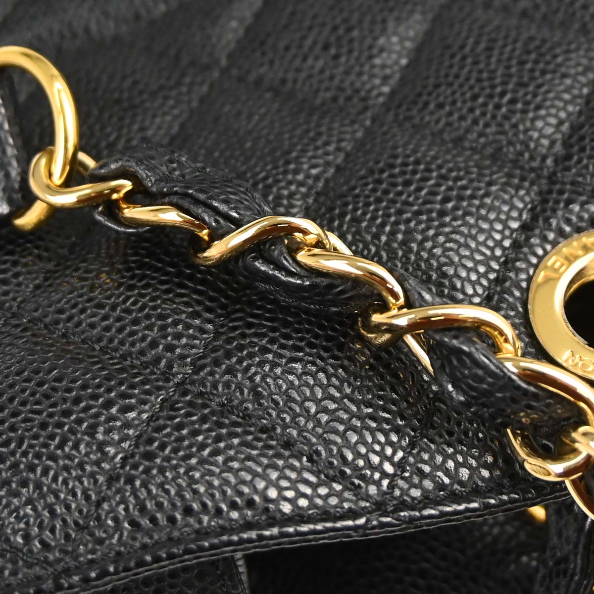 Chanel 2010-2011 Black Caviar Skin Petite Shopping Tote PST Chain Handbag