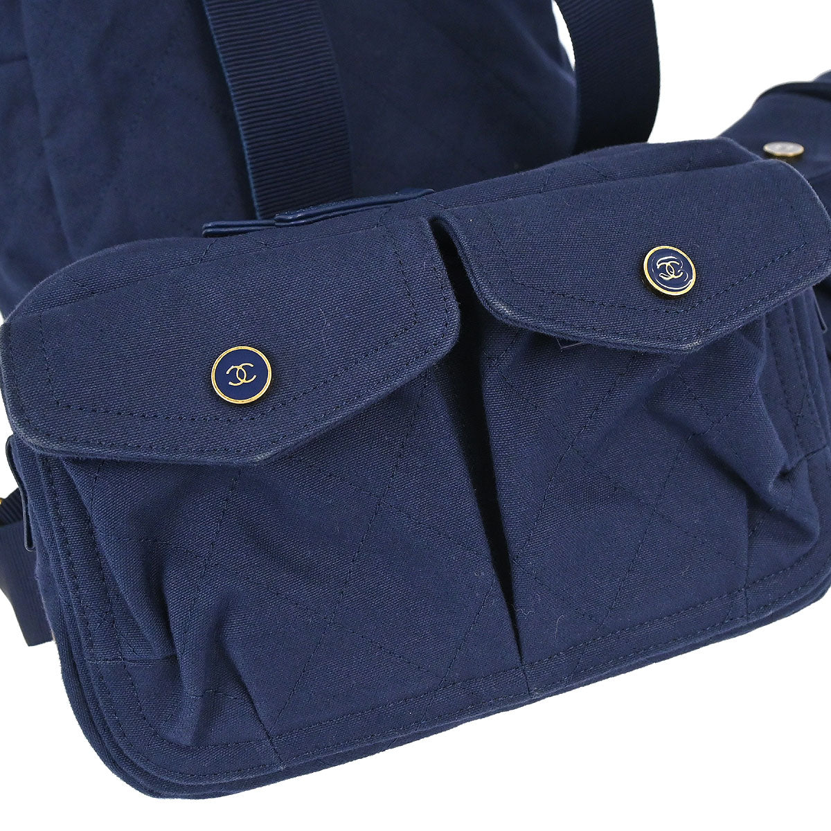 Chanel Navy Canvas Double Waist Bag Backpack