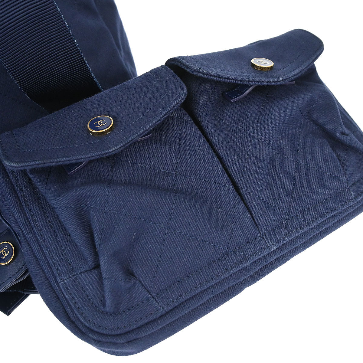 Chanel Navy Canvas Double Waist Bag Backpack