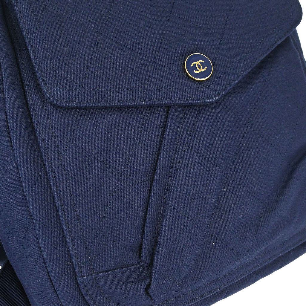 Chanel Navy Canvas Double Waist Bag Backpack