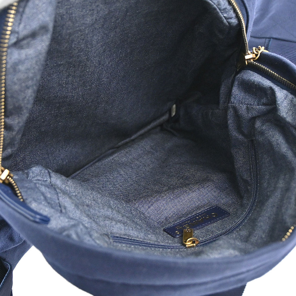 Chanel Navy Canvas Double Waist Bag Backpack