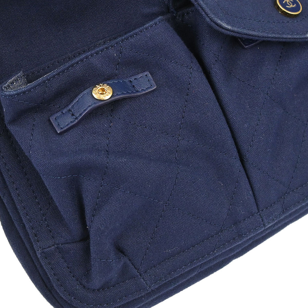 Chanel Navy Canvas Double Waist Bag Backpack