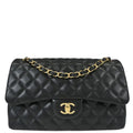 Chanel 2018 Black Lambskin Jumbo Classic Double Flap Shoulder Bag