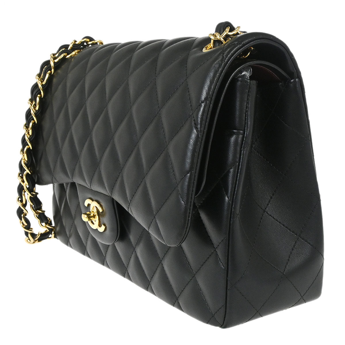 Chanel 2018 Black Lambskin Jumbo Classic Double Flap Shoulder Bag