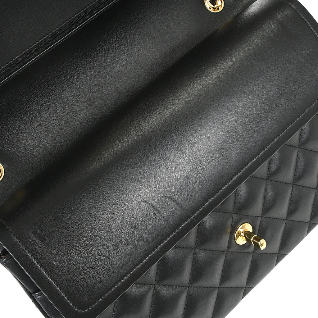 Chanel 2018 Black Lambskin Jumbo Classic Double Flap Shoulder Bag