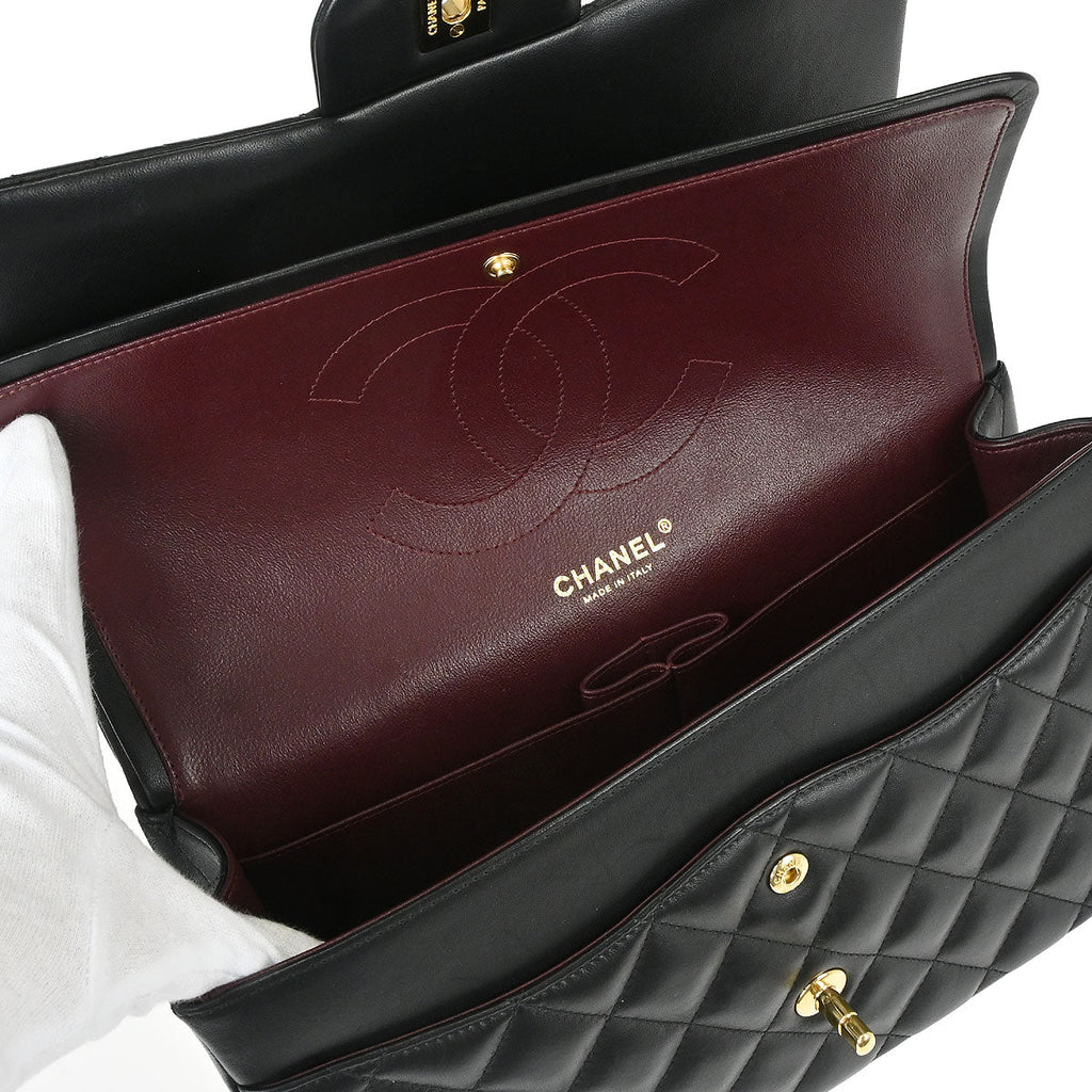 Chanel 2018 Black Lambskin Jumbo Classic Double Flap Shoulder Bag
