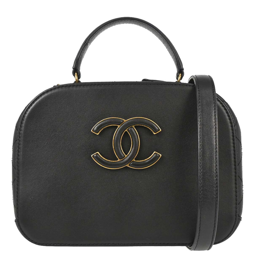 Chanel Black Calfskin Goatskin Coco Curve Vanity Bag 2way Shoulder Handbag