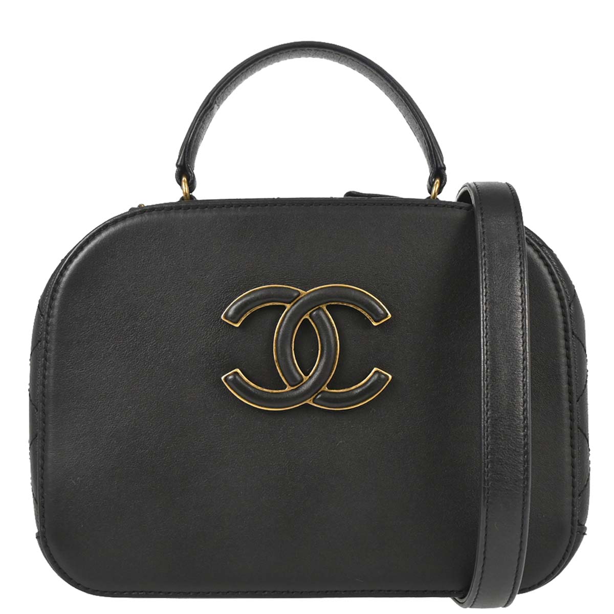 Chanel Black Calfskin Goatskin Coco Curve Vanity Bag 2way Shoulder Handbag