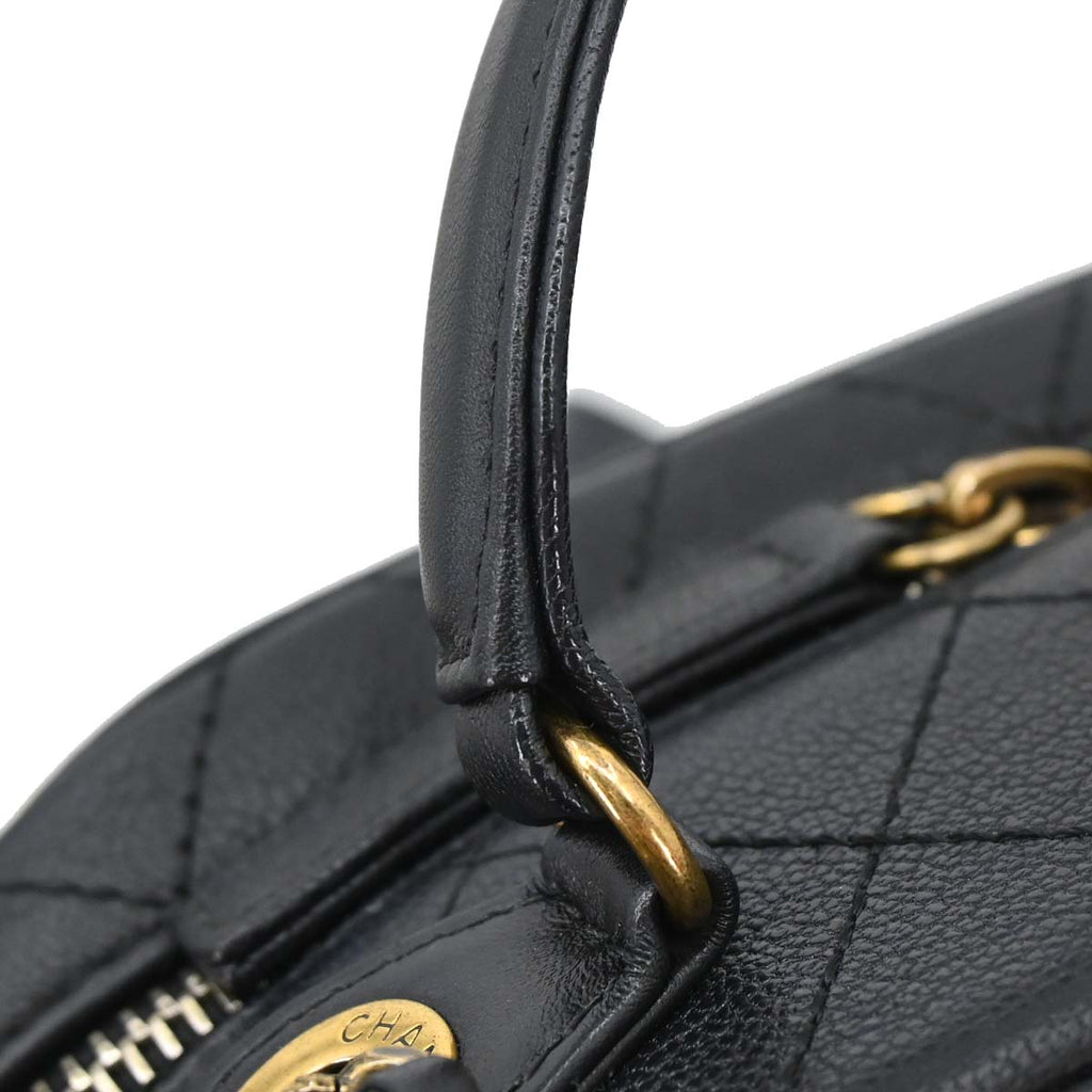 Chanel Black Calfskin Goatskin Coco Curve Vanity Bag 2way Shoulder Handbag