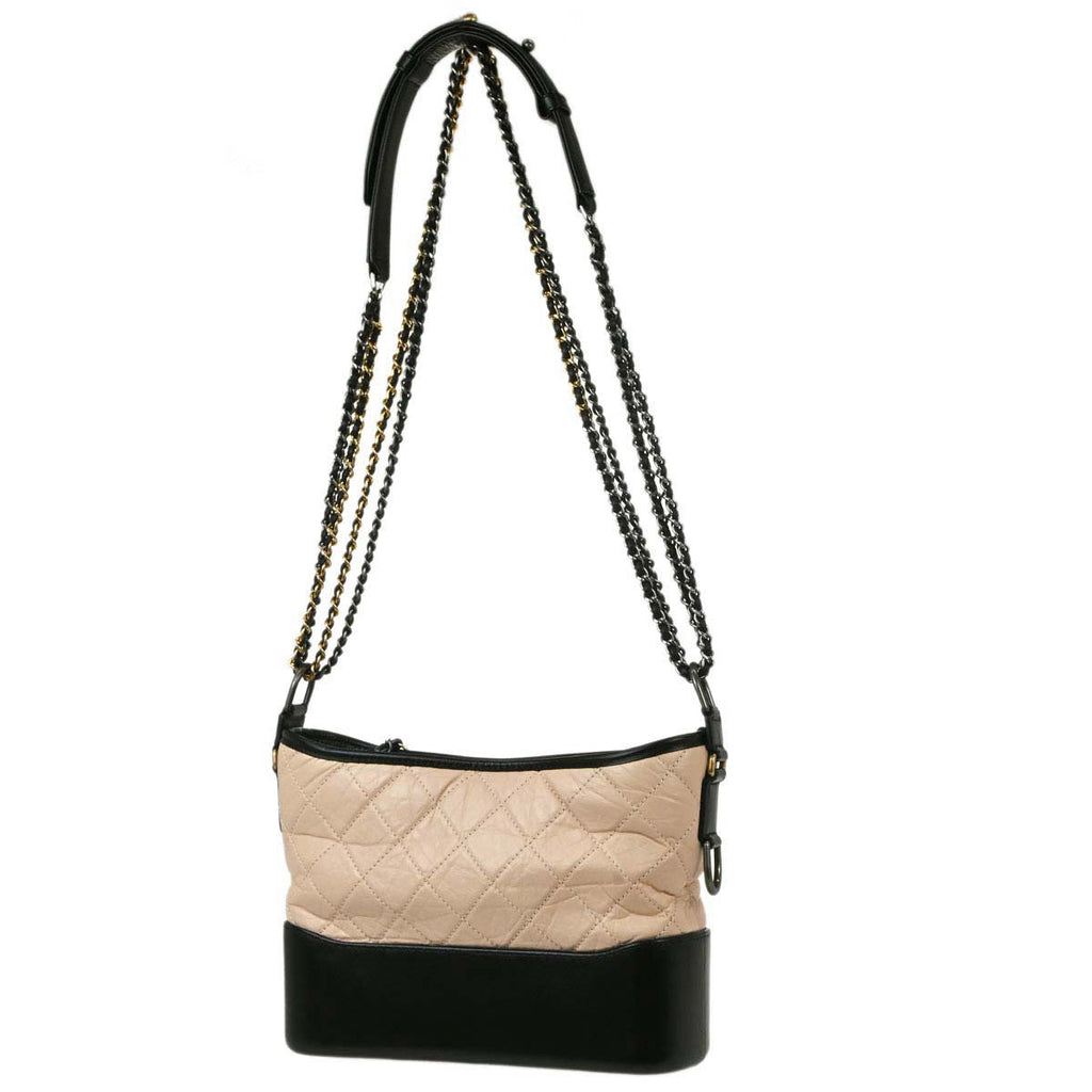 Chanel 2019 Beige Black Calfskin Medium Gabrielle Shoulder Bag