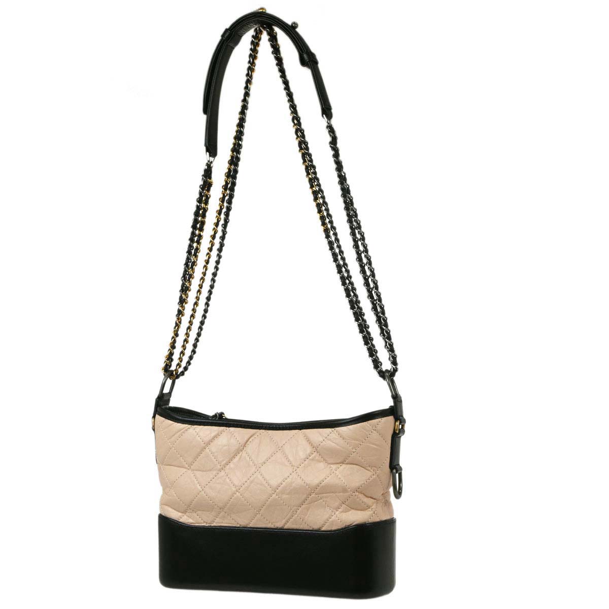 Chanel 2019 Beige Black Calfskin Medium Gabrielle Shoulder Bag