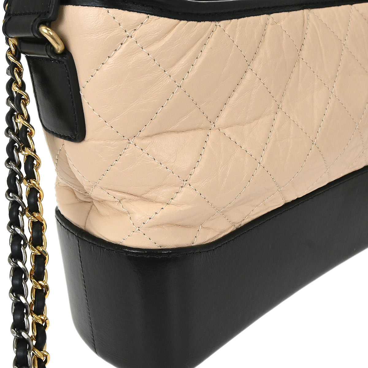 Chanel 2019 Beige Black Calfskin Medium Gabrielle Shoulder Bag