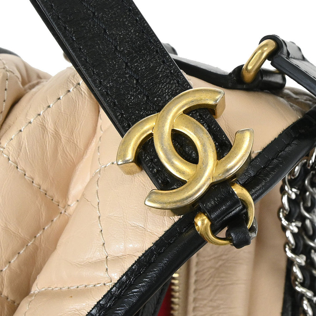 Chanel 2019 Beige Black Calfskin Medium Gabrielle Shoulder Bag